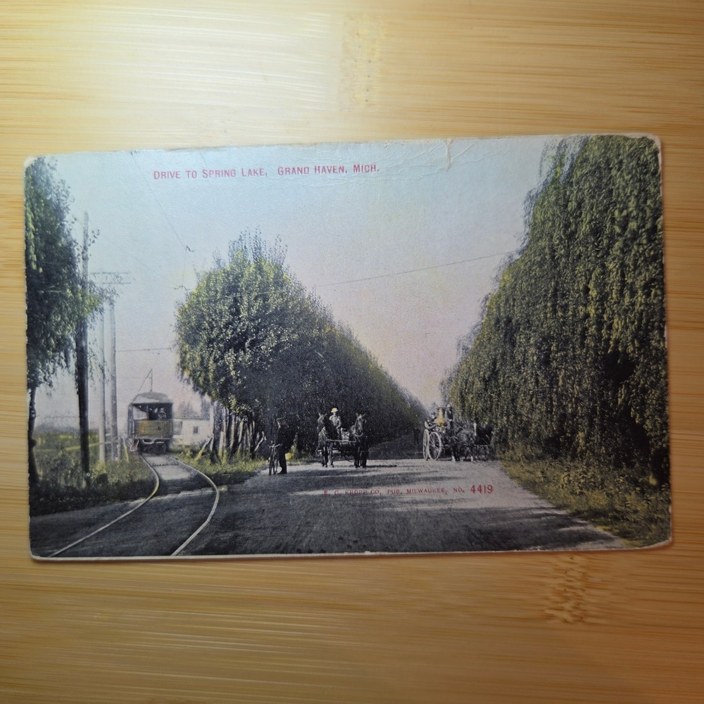 Vintage Postcard Drive to Spring Lake Grand Haven Michigan 1910 E C Kropp 4419
